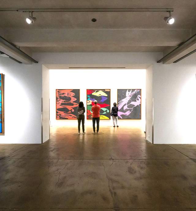 visitor viewing art work inside museum