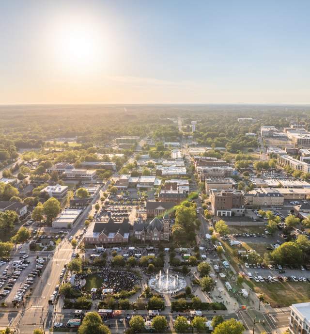 Drone shot of the city of Rock Hill