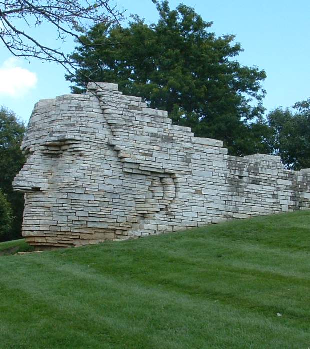 Profile shot of "Leatherlips" Public Art Installation in Dublin, Ohio