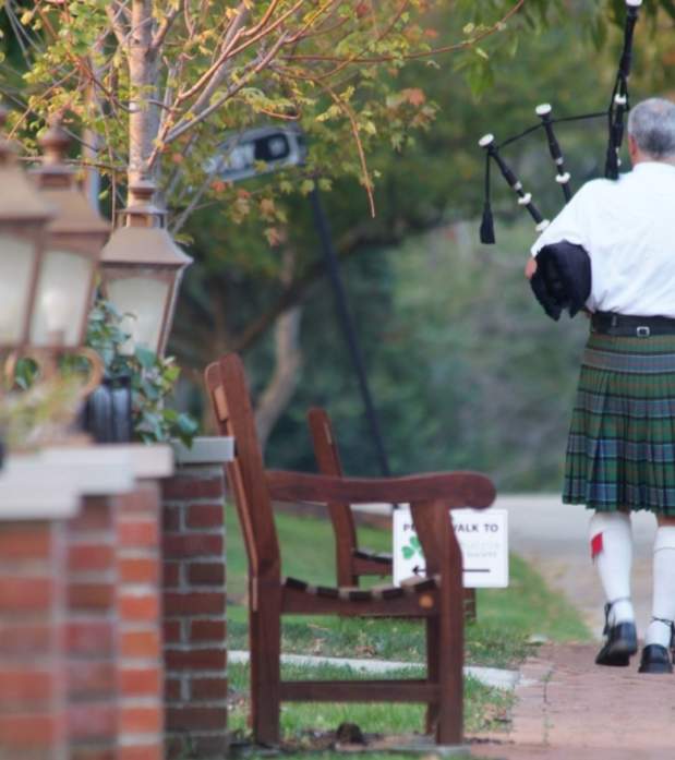Bagpiper walking the streets of Historic Dublin, Ohio.