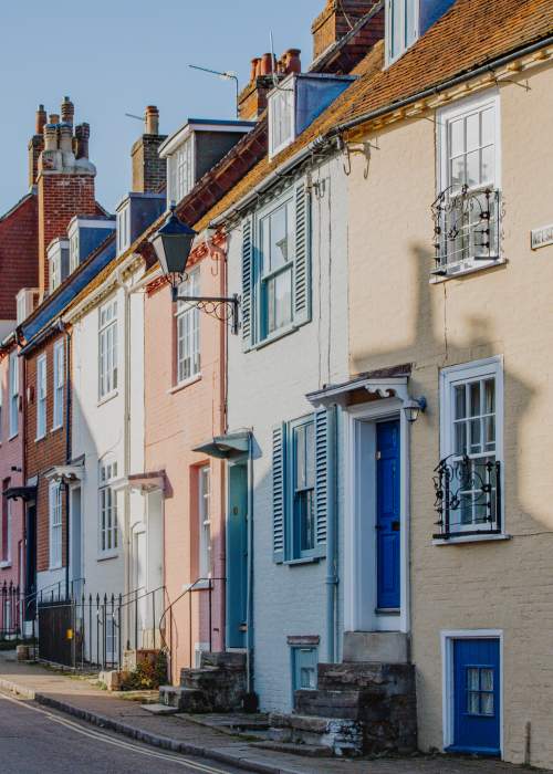 Colourful houses in Lymington in the New Forest
