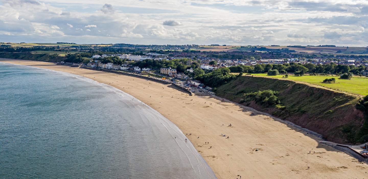 A panoramic image of Filey beach