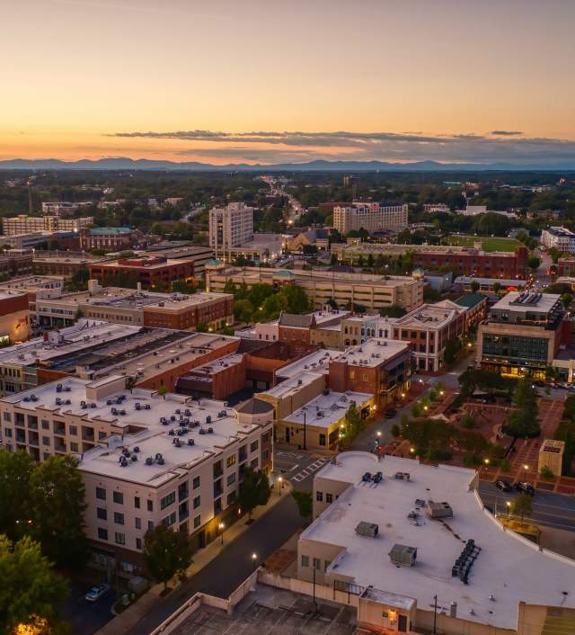A Downtown Spartanburg aerial shot from 2023