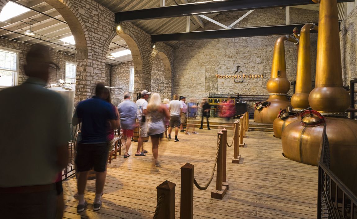 People on a tour at the Woodford Reserve Distillery