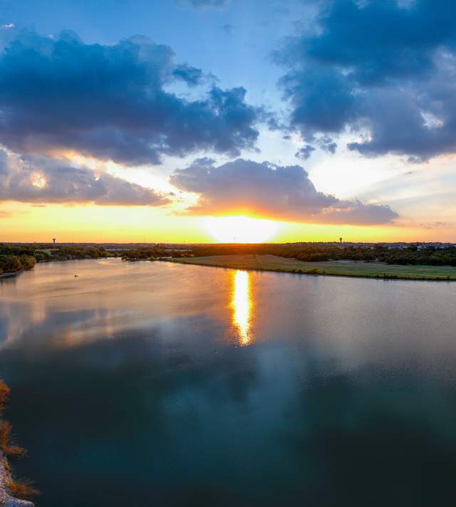 Sunset over Brushy Creek Lake Park in Cedar Park, Texas