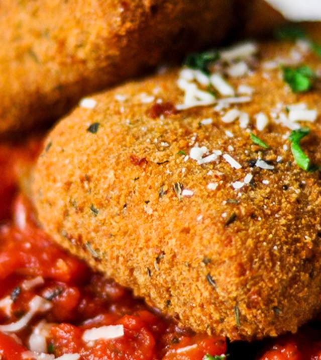 A gourmet appetizer of fried cheese is served on marinara sauce at the Boiling Springs Tavern.