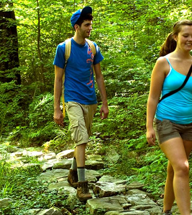 Two people hiking at Colonel Denning State Park