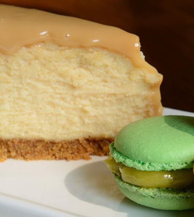 A slice of cheesecake and macarons from Helena’s Chocolate Café & Creperie in Carlisle, PA