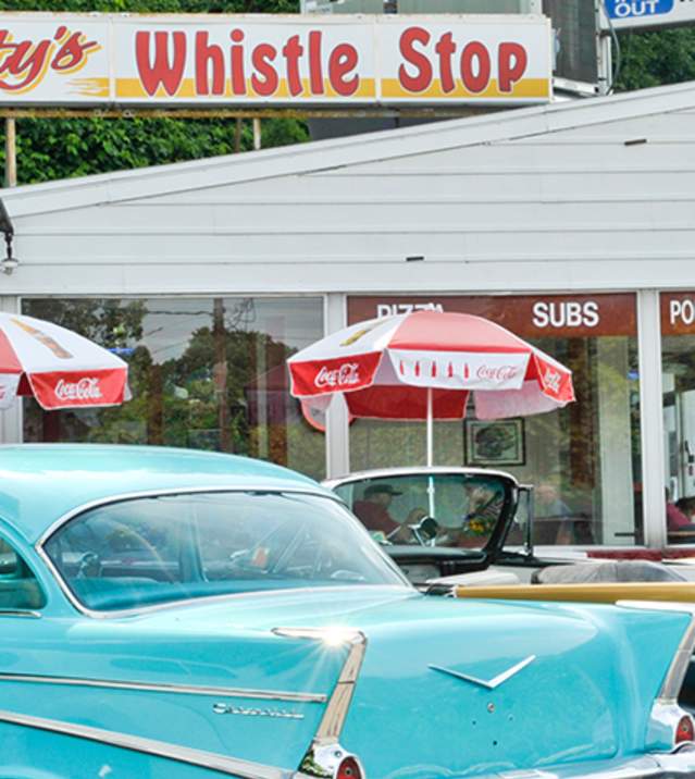 Exterior view Krysty’s Whistle Stop diner in Enola, PA