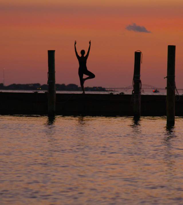yoga on a dock