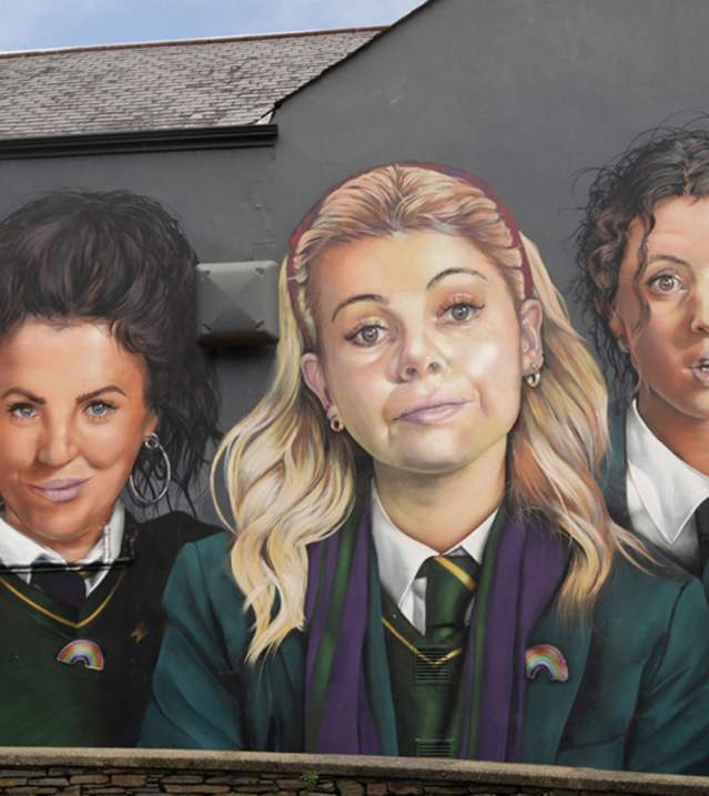 Derry Girls mural featuring the 5 cast member