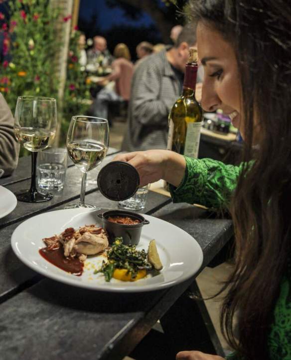 Couple enjoying a meal and a glass of wine at Slemish Supper Club, Ballymena