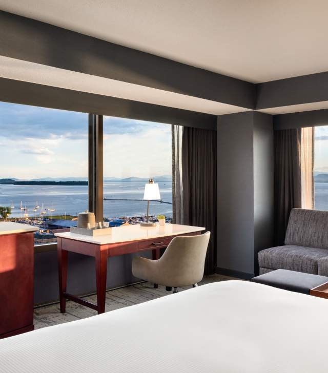 Hotel room with a lake view