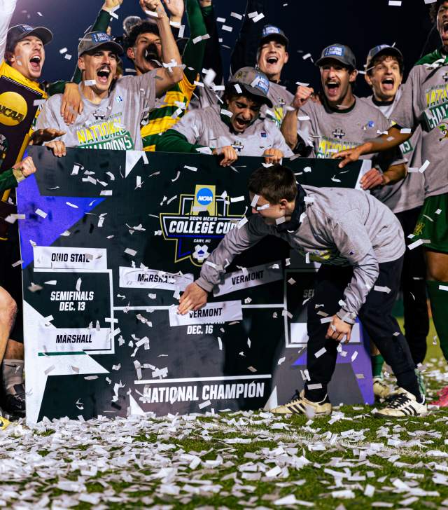 UVM Men's Soccer Celebrating winning the national championship