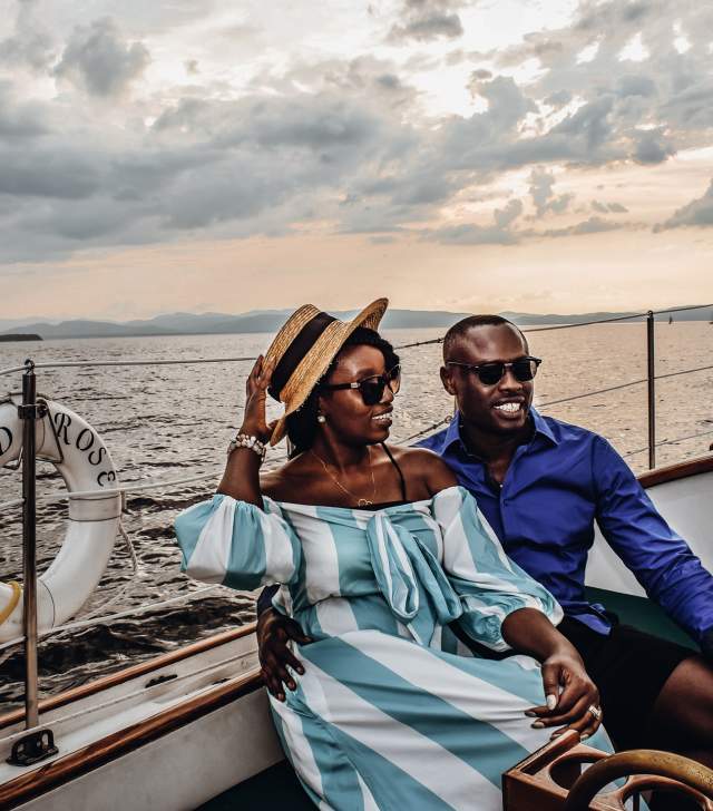 Couple on a sailboat on Lake Champlain