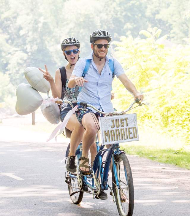 Just Married - couple on a bike