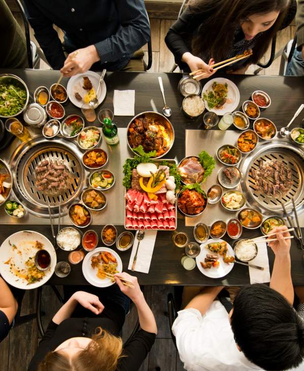 Above photo of group dining at korean BBQ