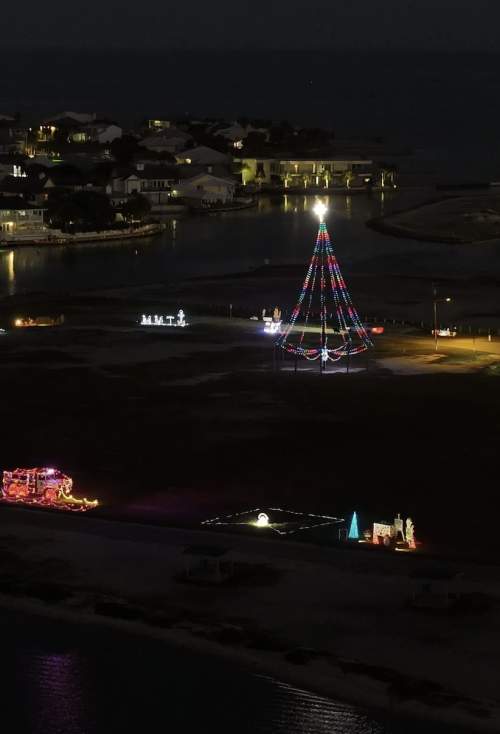 Christmas Lights at night time on the beach
