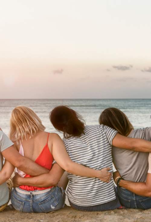 group of friends on the beach