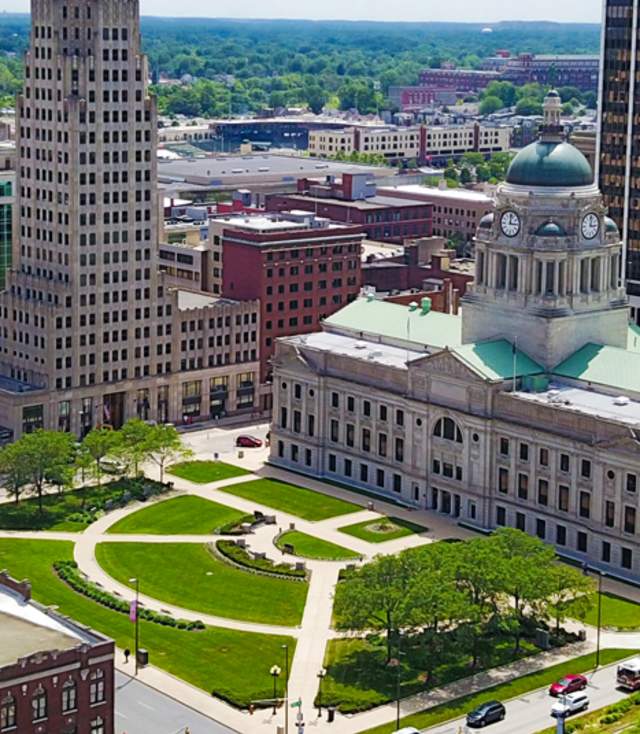 Fort Wayne Skyline above the Courthouse Green