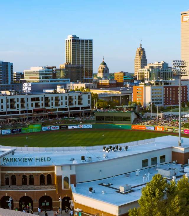 Sunset over Parkview Field in Downtown fort Wayne, Indiana