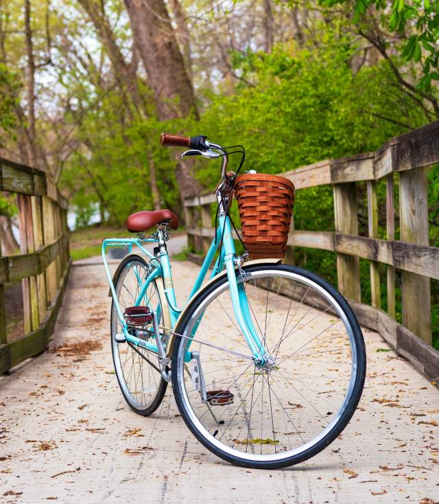 Izzy the Bike on the Rivergreenway Trail in Johnny Appleseed Park