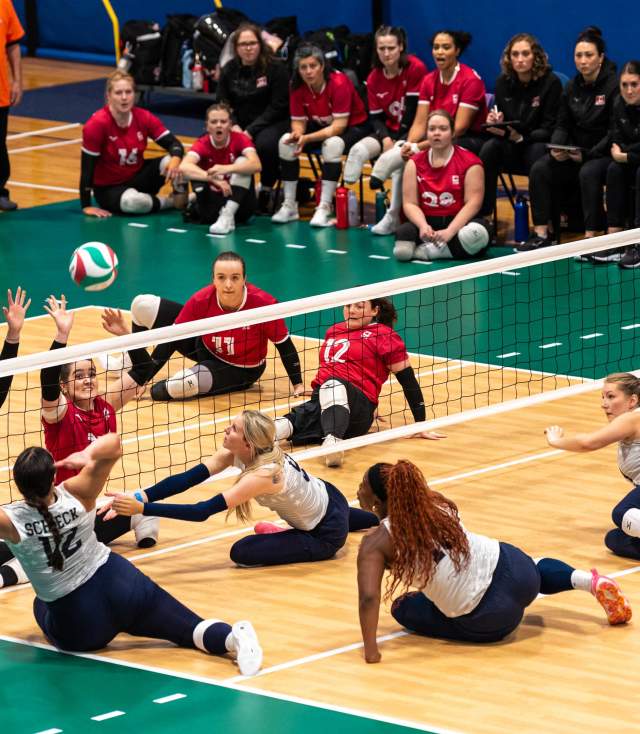 Teams compete at the World ParaVolley Sitting Volleyball championship games at Turnstone in Fort Wayne, Indiana