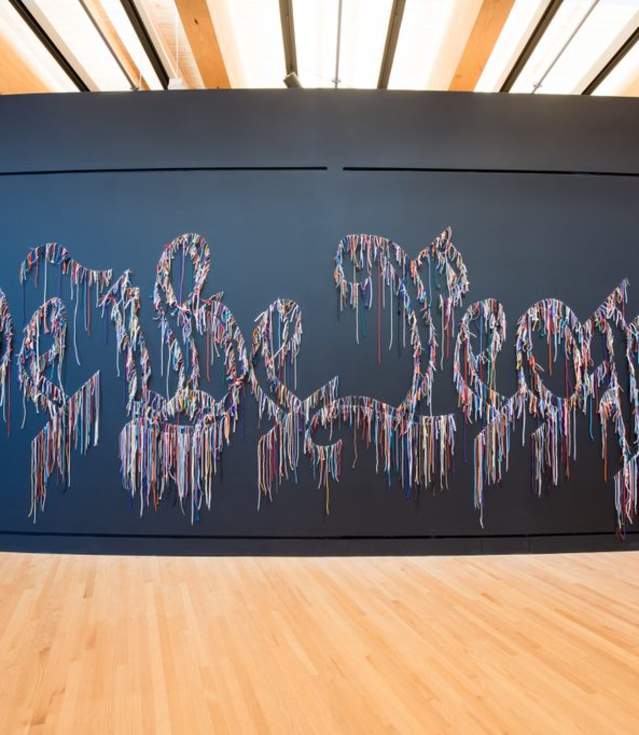 Nari Ward, We the People (black version), 2015, shoelaces.