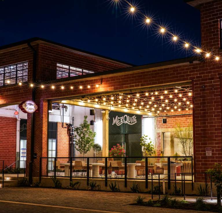 Outdoor entrance and patio of Mezquite at Pullman Market