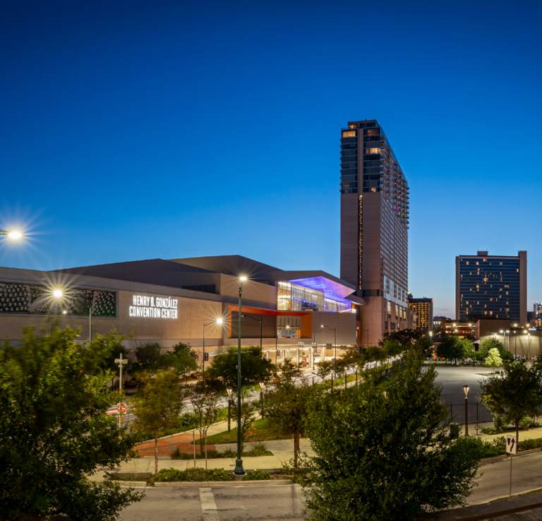 Exterior view of Henry B. Gonzalez Convention Center at dusk