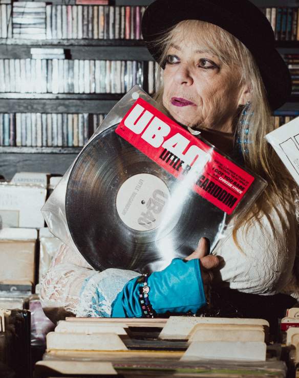 woman in a record shop
