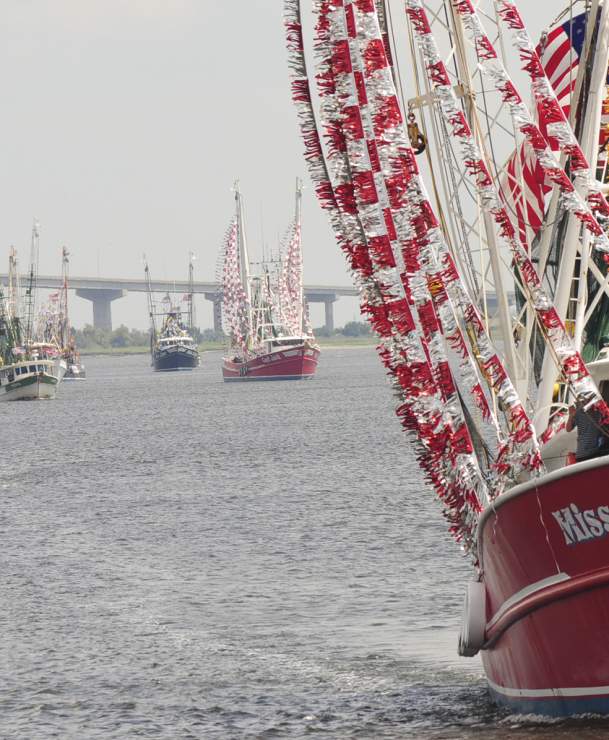 Local shrimpers proudly display their vessels at the annual Brunswick Blessing of the Fleet and Mayfair Festival on the Georgia coast.