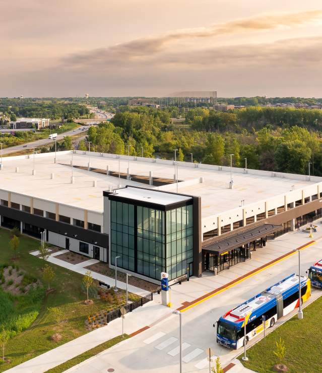Aerial of Woodbury Gold Line Parking Ramp and Station