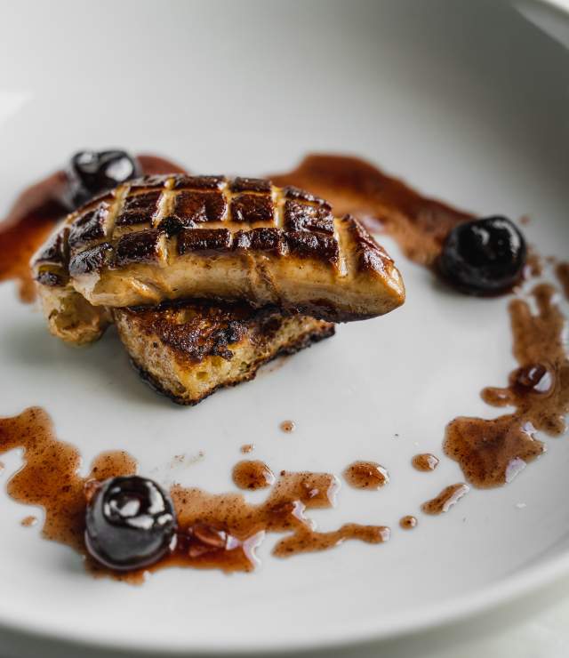 Seared Foie Gras over Cinnamon Roll Pain Perdu - Carrollton Market