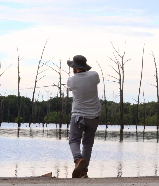 Man fishing at Jackson Lake
