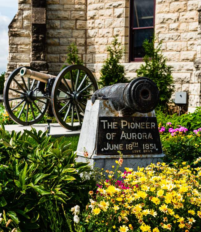 The "Pioneer" cannon outside Grand Army of the Republic Military Museum in downtown Aurora, Illinois.
