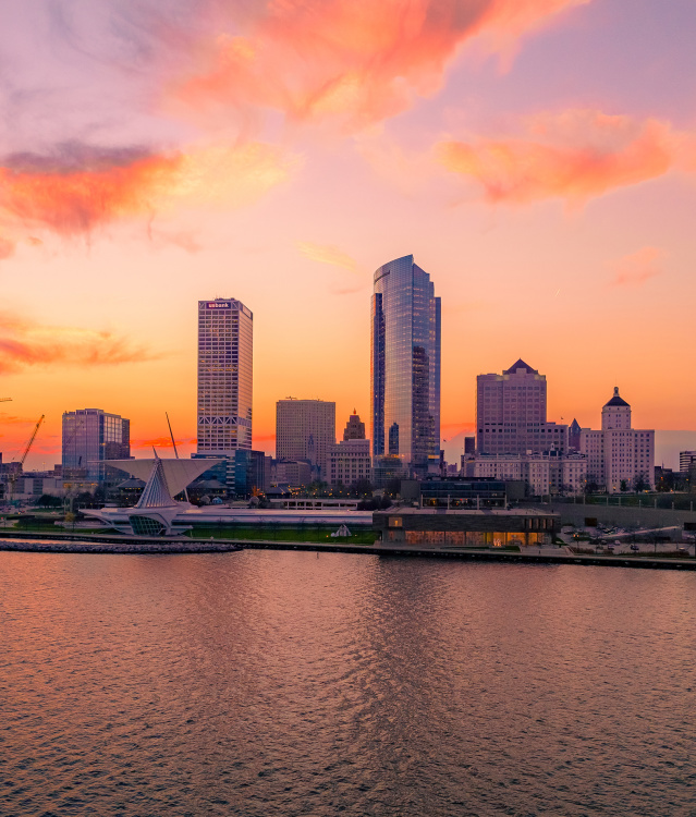 Milwaukee skyline at sunset