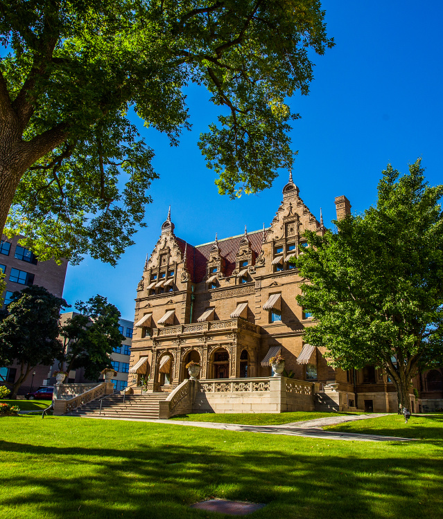 outside of the Pabst Mansion museum on a sunny day