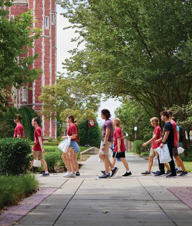 Students walking on campus at the University of Oklahoma