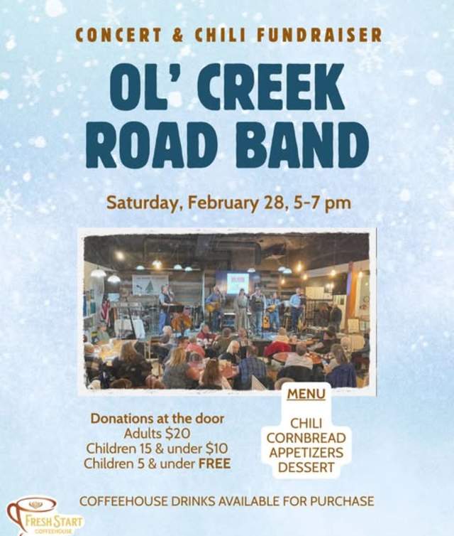 Fresh Start Coffeehouse Chili Dinner & Ol’ Creek Road Band Concert