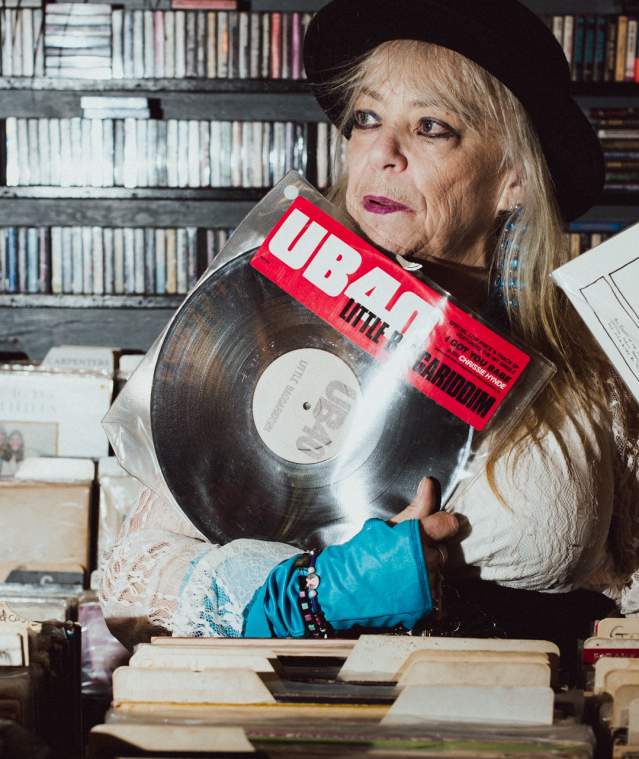 woman in a record shop
