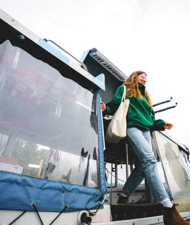 woman exiting the ferry