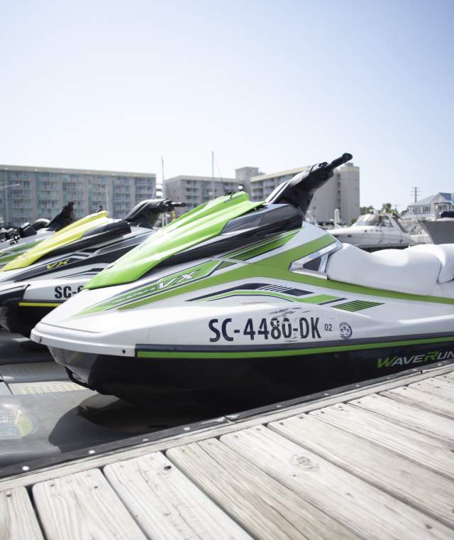 Row of Jetski's at Docking Bay in North Myrtle Beach