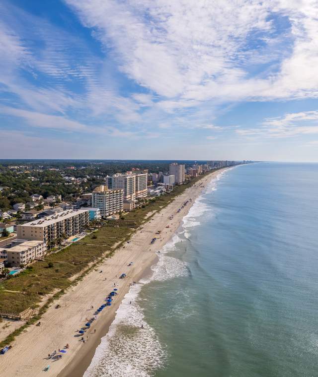 A photo of the coastline of North Myrtle Beach