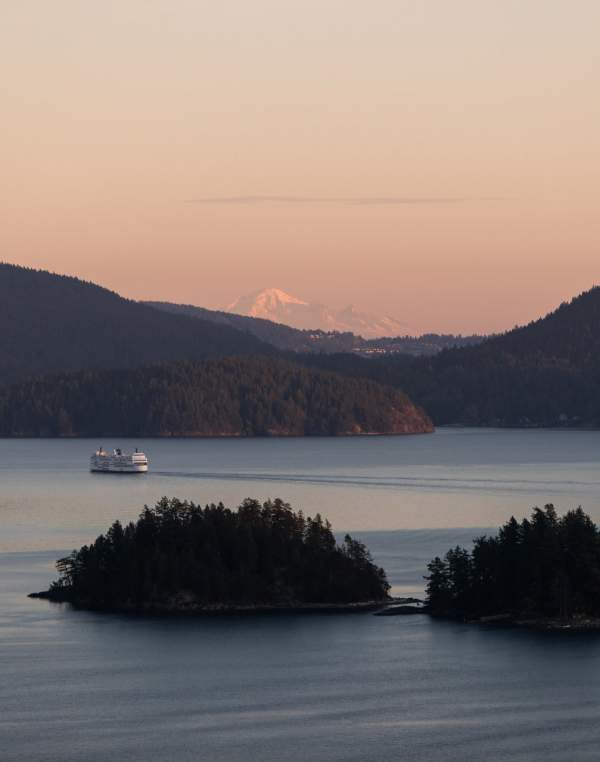 A BC Ferries Vessel Passes by Gambier Island
