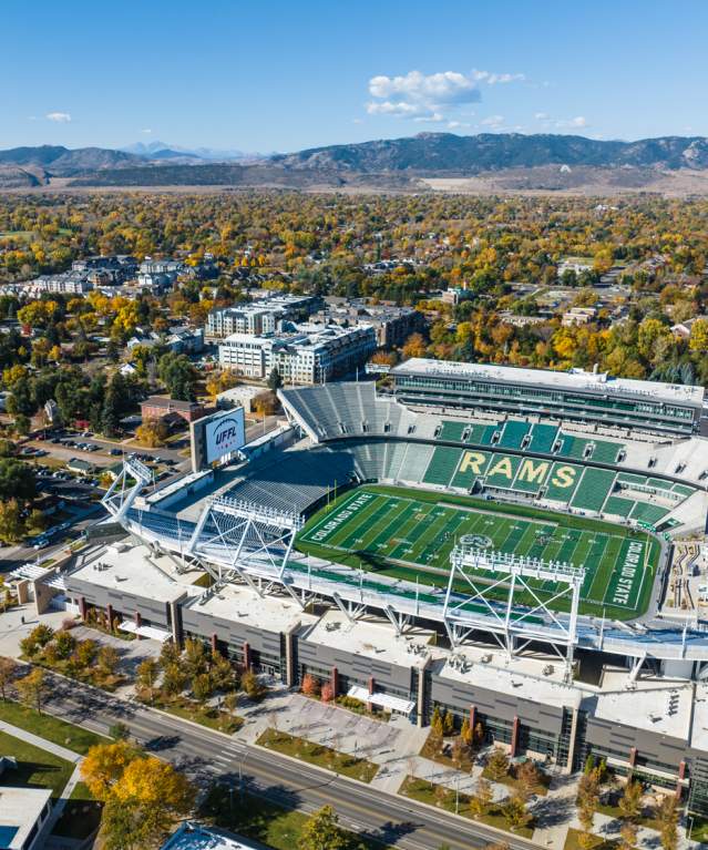Fall at Colorado State University Stadium and Foothills View