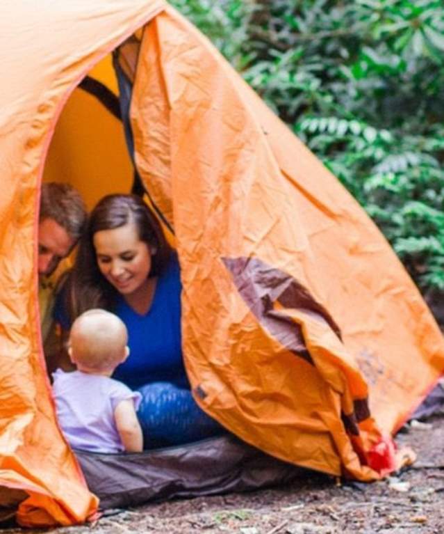 Family in tent
