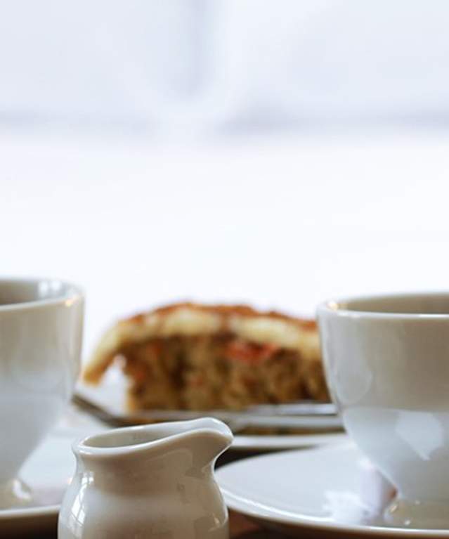 Coffee cups and food