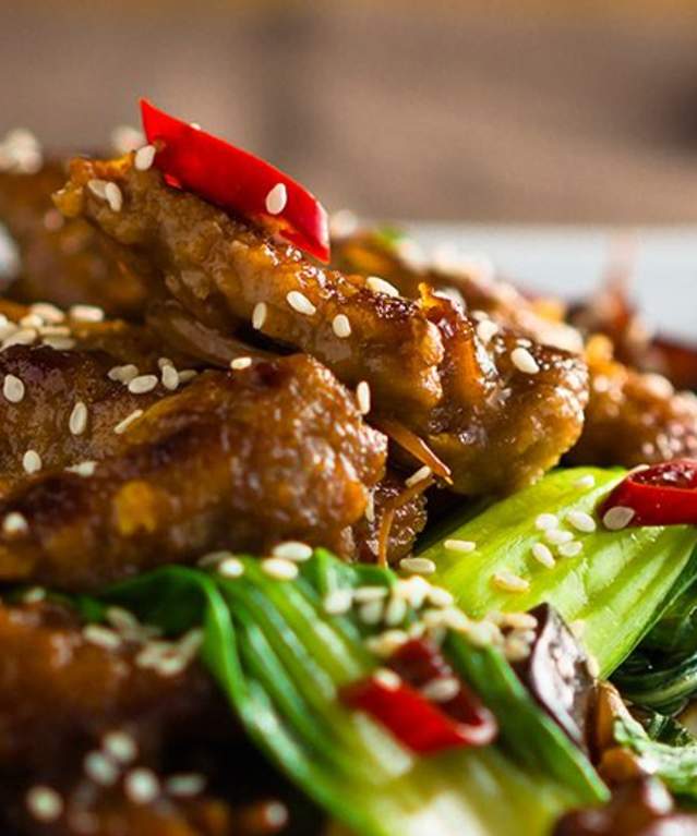 Plated asian food