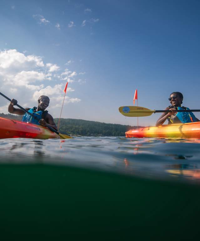 A couple kayaking on Lake George